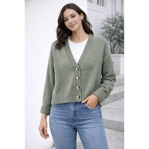 GAP Green V Neck Button Front Cardigan Sweater Medium